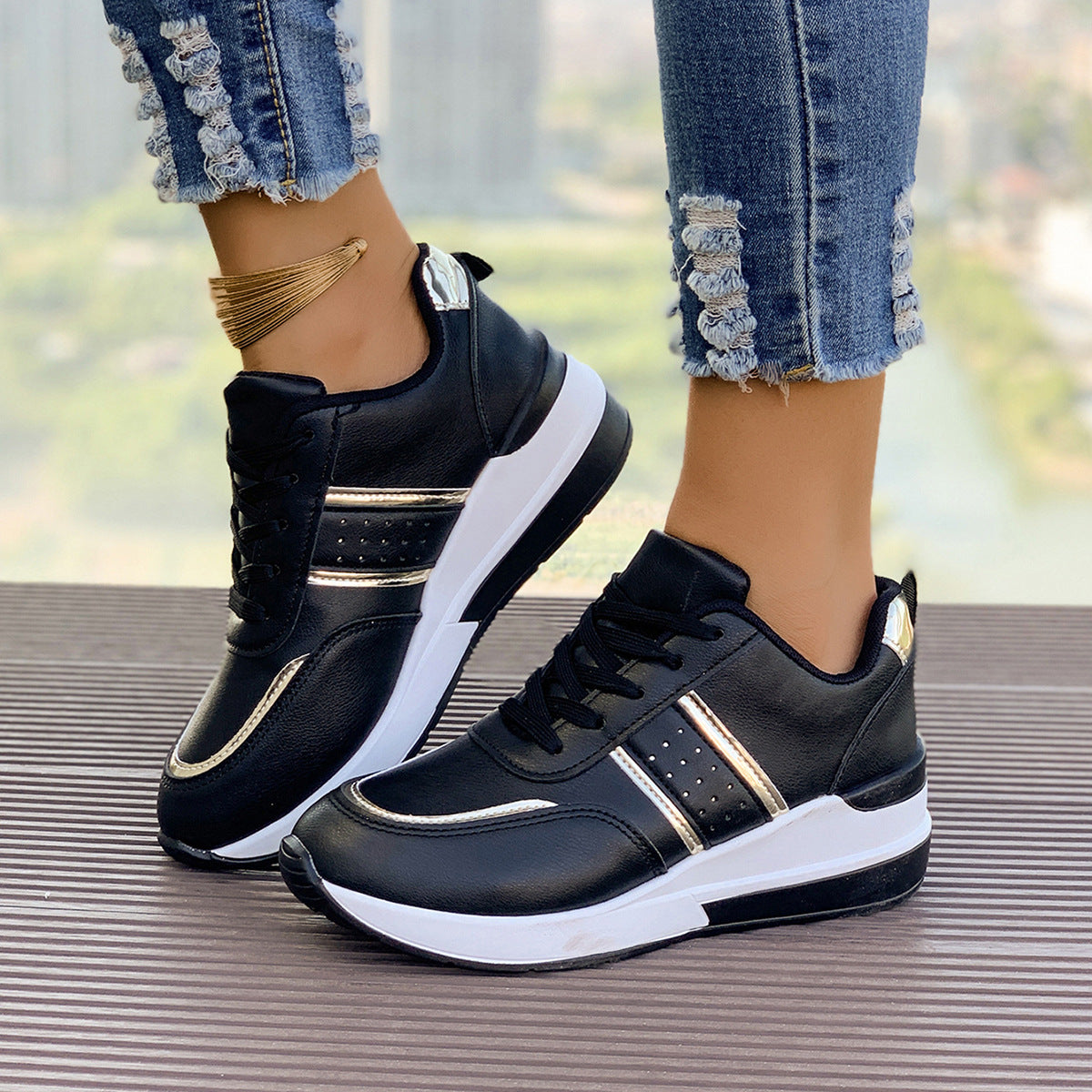 Womens Chunky-Soled Casual Fashion Sneakers
