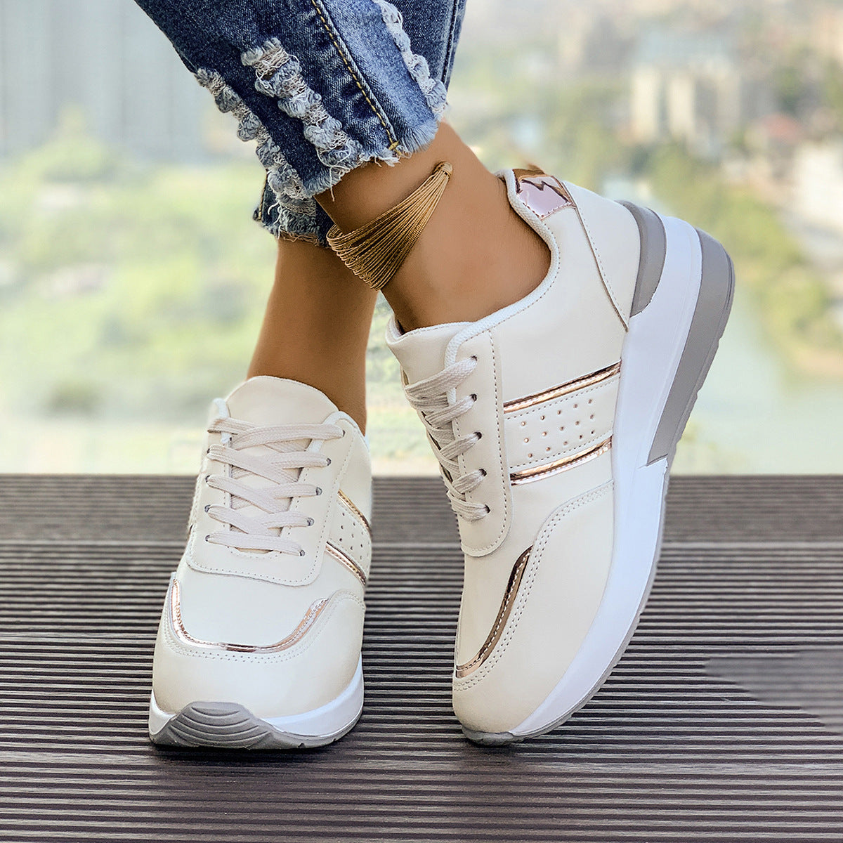 Womens Chunky-Soled Casual Fashion Sneakers