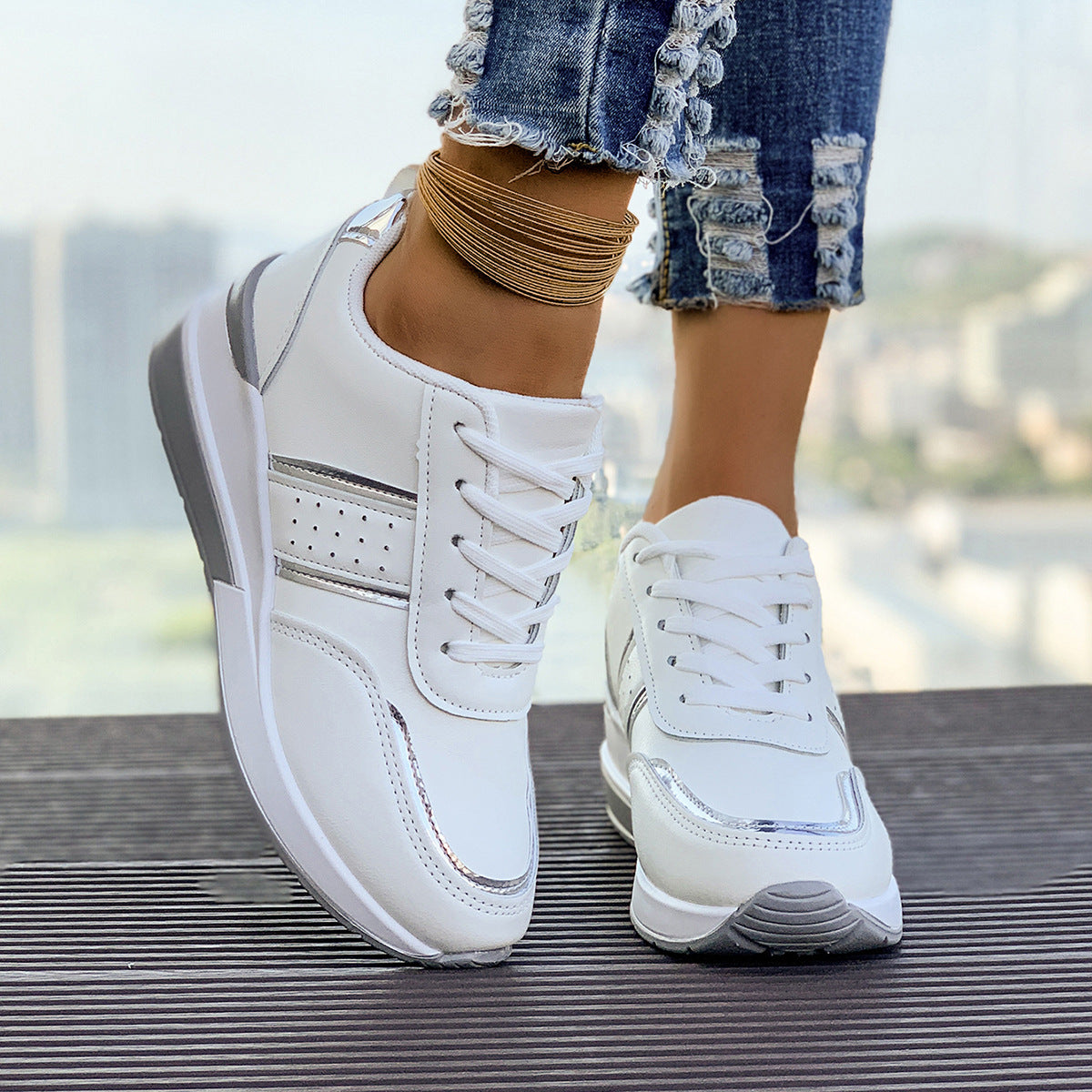 Womens Chunky-Soled Casual Fashion Sneakers