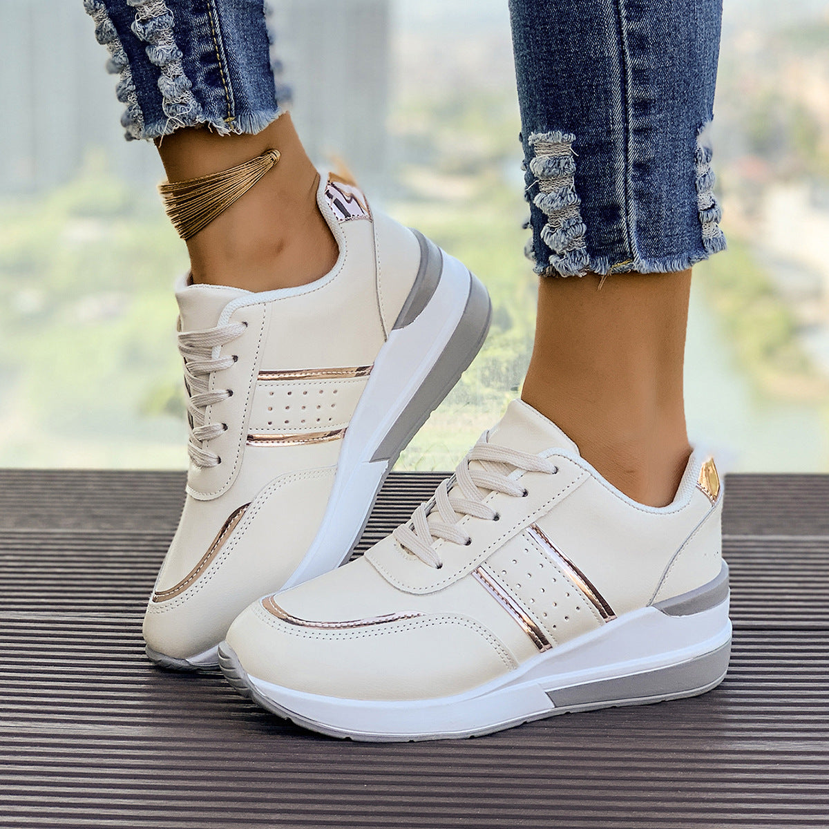 Womens Chunky-Soled Casual Fashion Sneakers